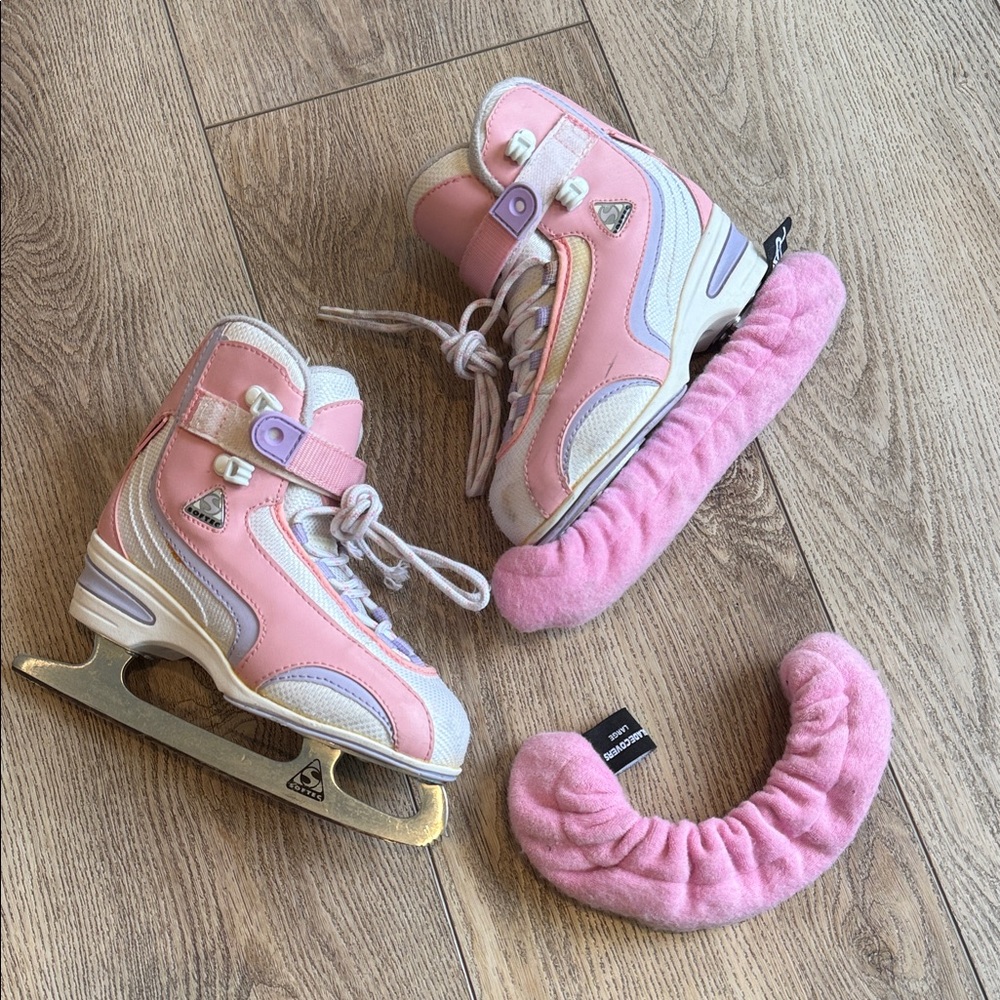 Jackson Ultima Softec Pink & White Ice Skates with Blade Covers
